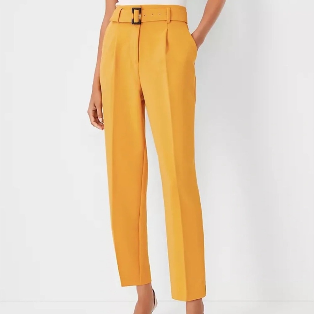 Ann Taylor High-Waist Belted Pants - Yellow